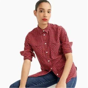 J. Crew Red Mini Buffalo Plaid Classic Fit Flannel Button Down